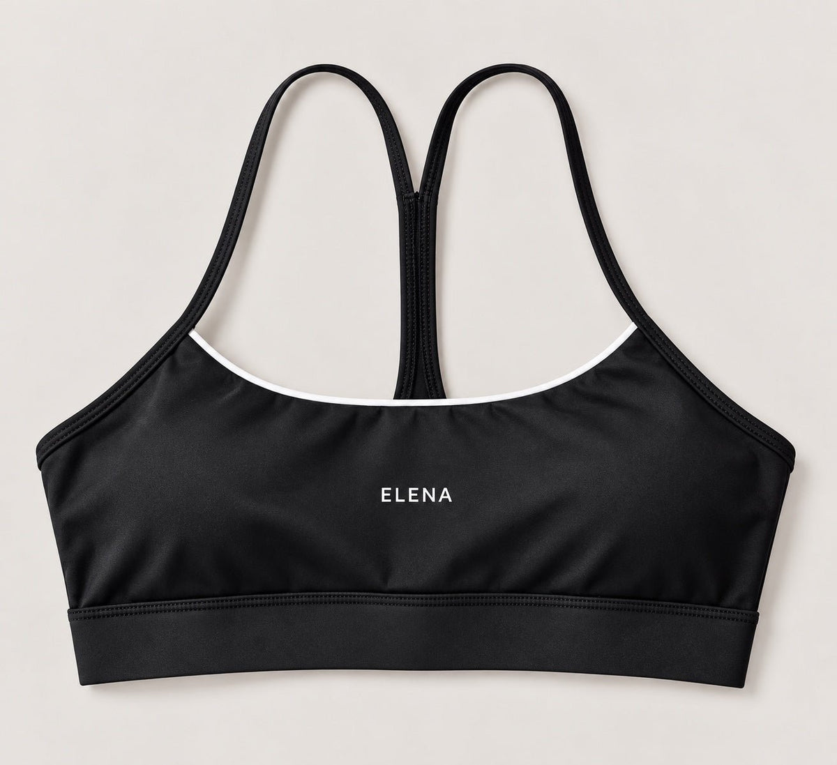 Black Sports Bra with White Trim – Eclipse - Elena Apparel