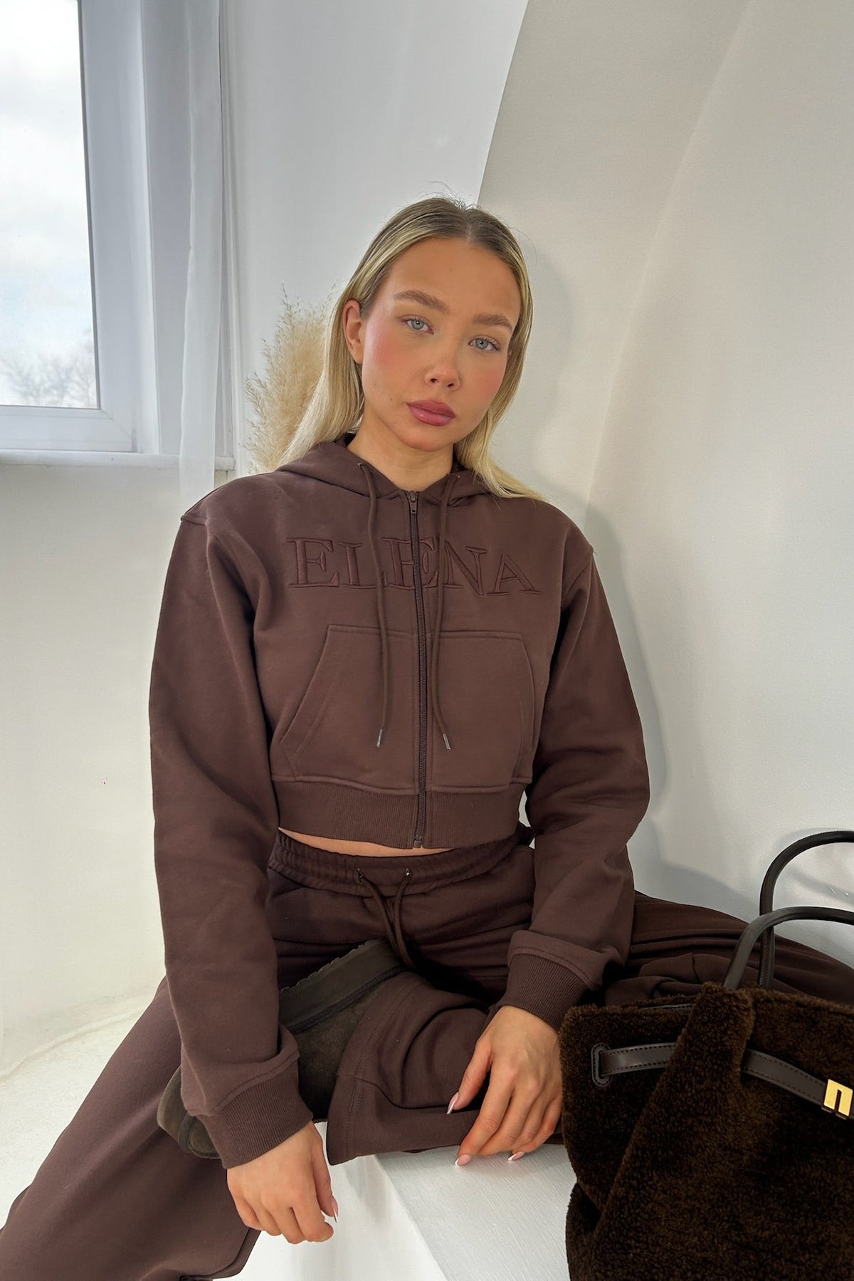 Brown Cropped Tracksuit Jacket – Premium Fit - Elena Apparel