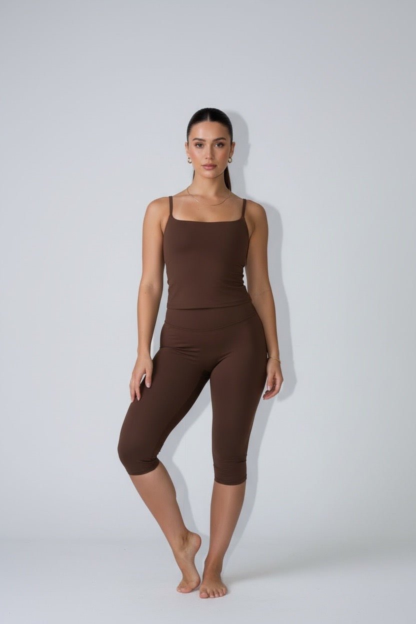 Chocolate Brown Capri Gym Leggings – Soft Core 2.0 | Pre-Order - Elena Apparel