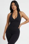 Elena Apparel Elyse Black Longline Wrap Gym Top