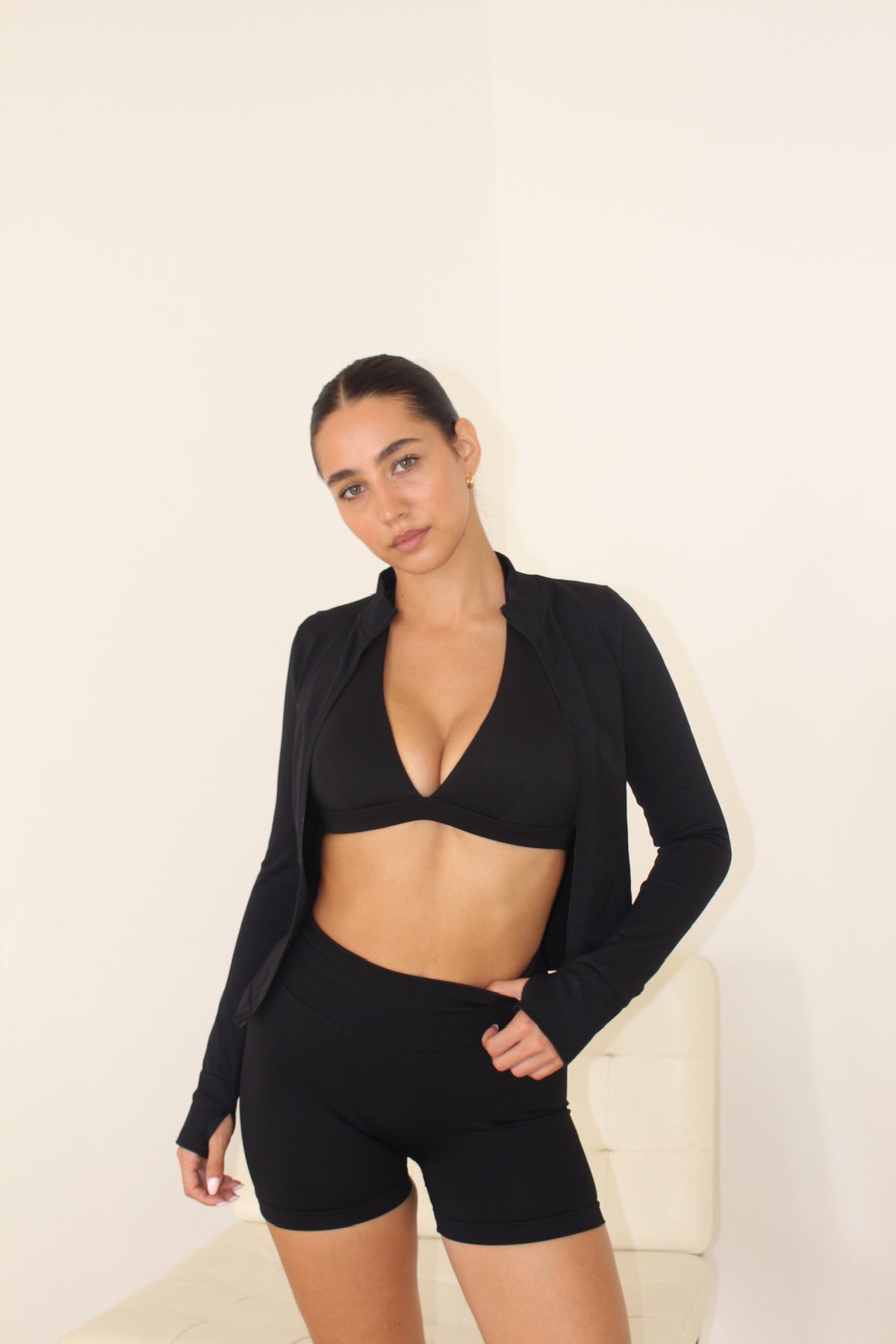 Elena Apparel Ilume black halter neck sports bra