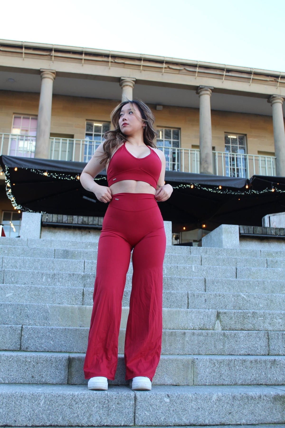 Elena Apparel Lux Candy Apple Red Straight Leg Gym Leggings