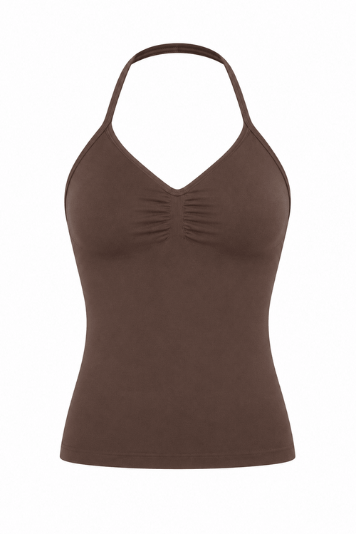Elena Apparel Solar Sculpt 2.0 Cocoa Brown Halter Neck Cami Gym Top