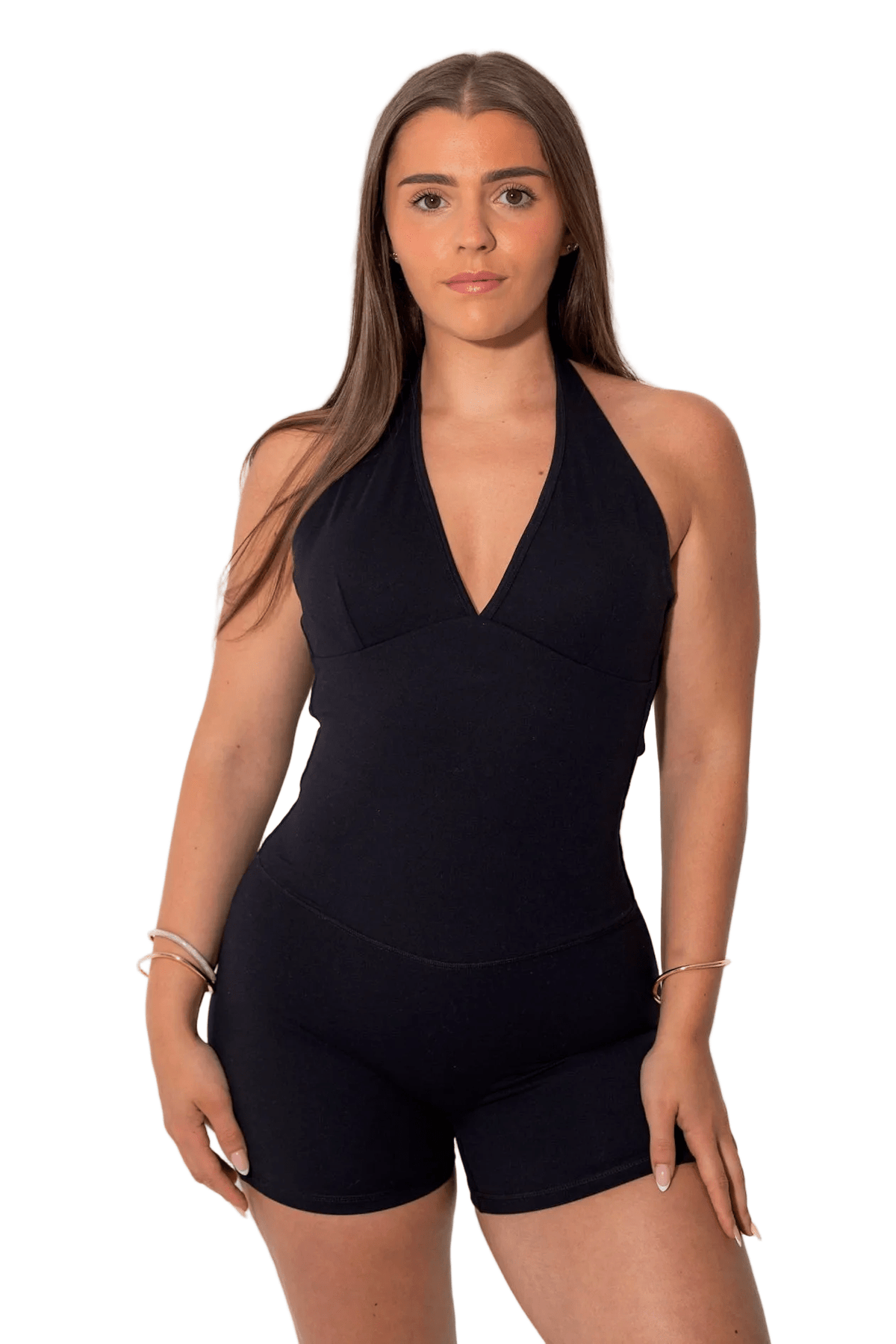 Elena Apparel Ultraluxe Black Halter Neck Gym Unitard