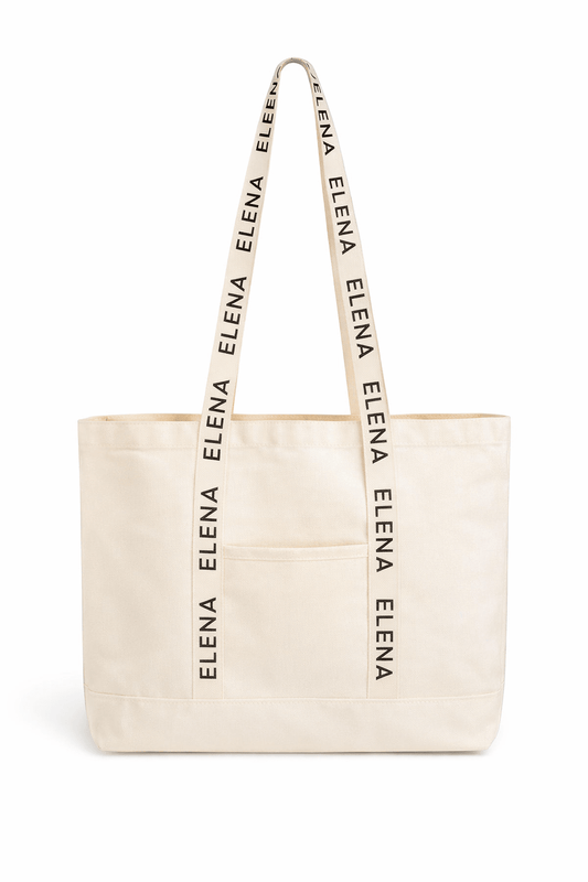 Natural Elena Tote Shopping Gym Bag With Front Pocket - Elena Apparel