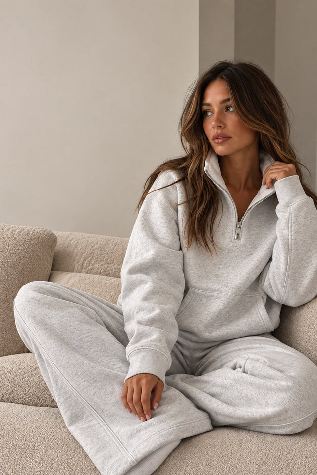Pre Order – Every Gym Girl Tracksuit Joggers – Grey with White Piping - Elena Apparel