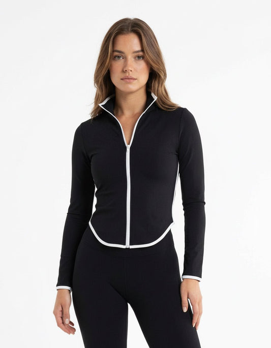 The Eclipse Collection - Monochrome Black Sculpting Gym Jacket - Elena Apparel